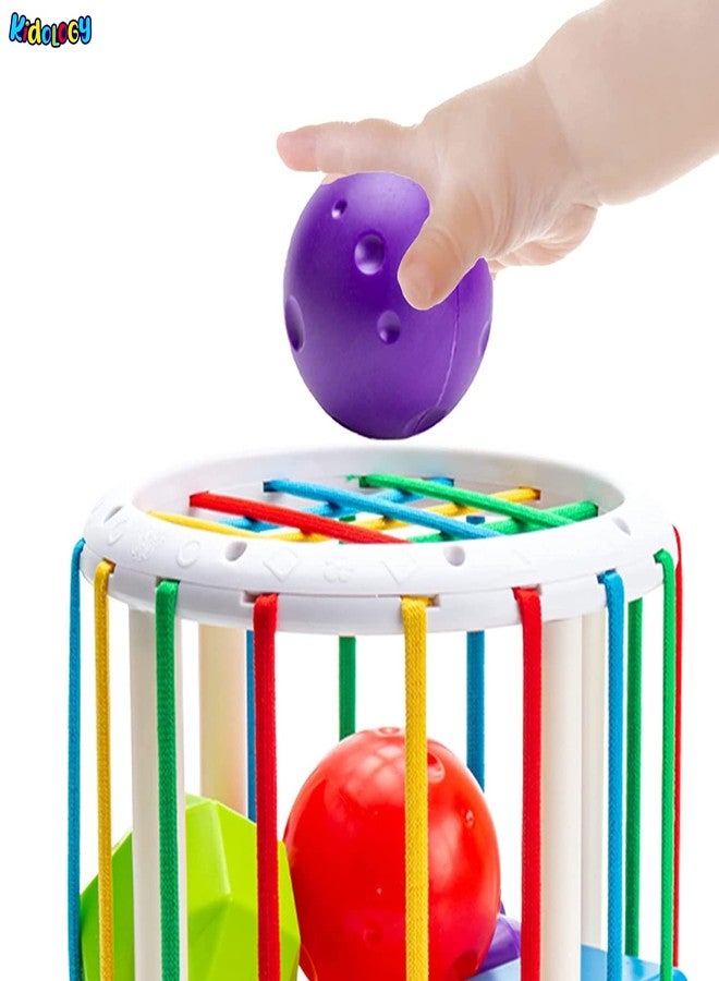 Kidology Baby Cylindrical Shape Sorting Toy | Montessori Sensory Toys with 6 Blocks Colorful Cube | Shape Sorting Bin with Elastic Bands Fine Motor Skill Early Learning Preschool Educational - Image 5